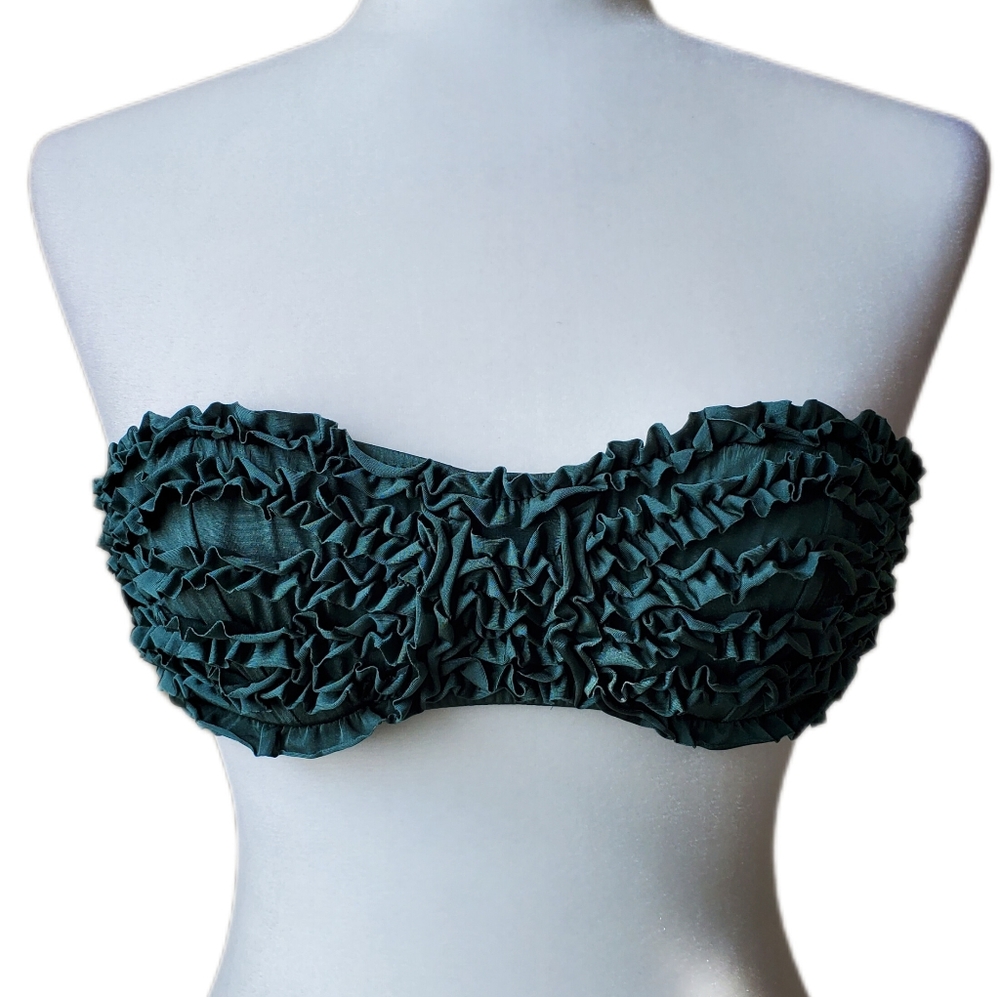 J.Crew Bandeau Ruffle Bikini Top - Teal - Size 32B
